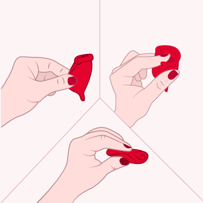 GUIA COMO USAR LA COPA MENSTRUAL iconos guia doblar la copa en v 1