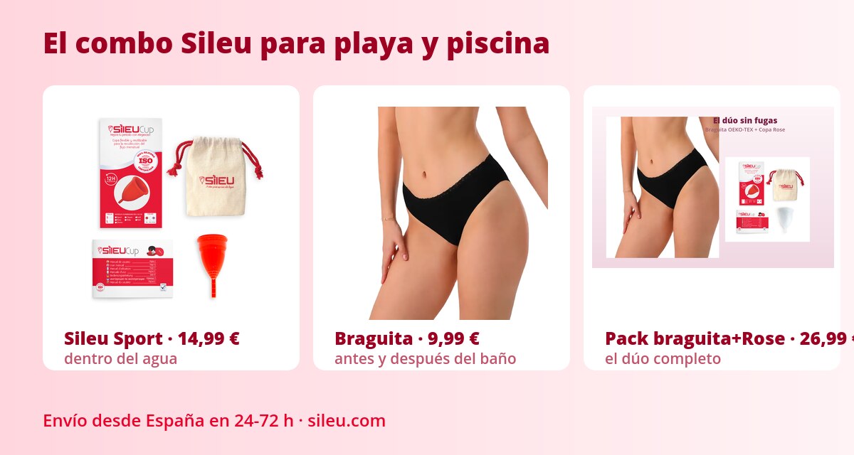 Bañador menstrual: cómo funciona y cuándo tiene sentido 3 Combo alternativo al bañador menstrual: copa Sileu Sport, braguita menstrual y pack braguita más Rose