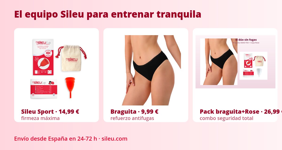 Copa menstrual y deporte: la copa para entrenar sin fugas 3 Kit de copa menstrual para deporte: Sileu Sport, braguitas menstruales y pack braguita con copa Rose