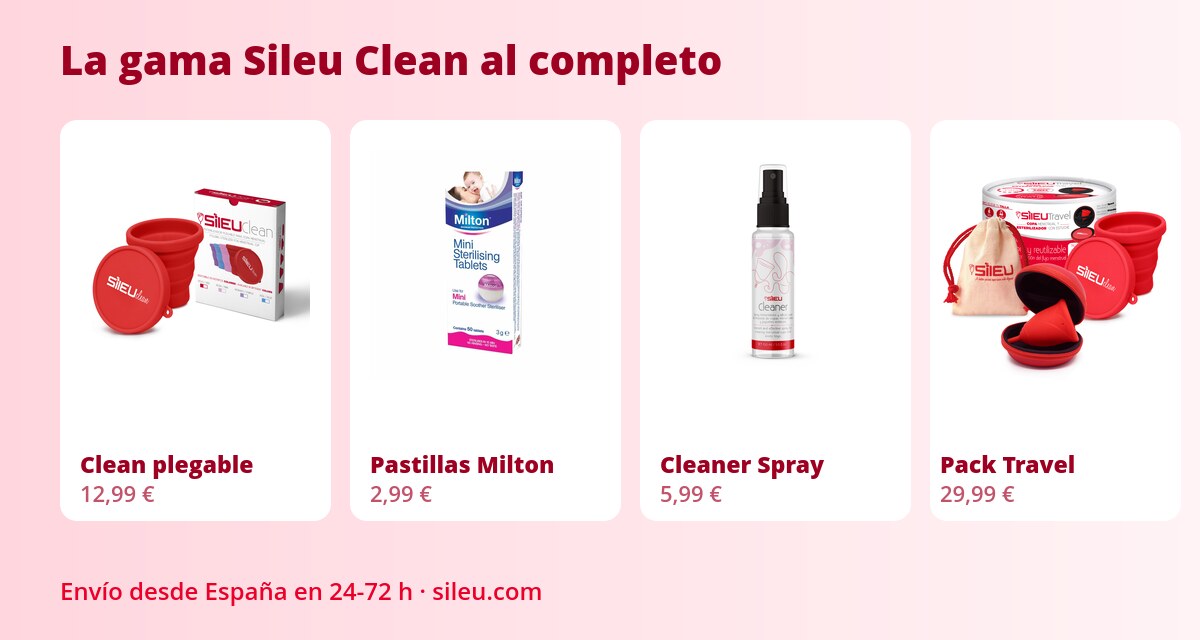 Esterilizador de copa menstrual: tipos, cuál elegir y cómo usarlo 3 Gama de esterilizadores de copa menstrual Sileu Clean: plegable, pastillas Milton, spray y Pack Travel