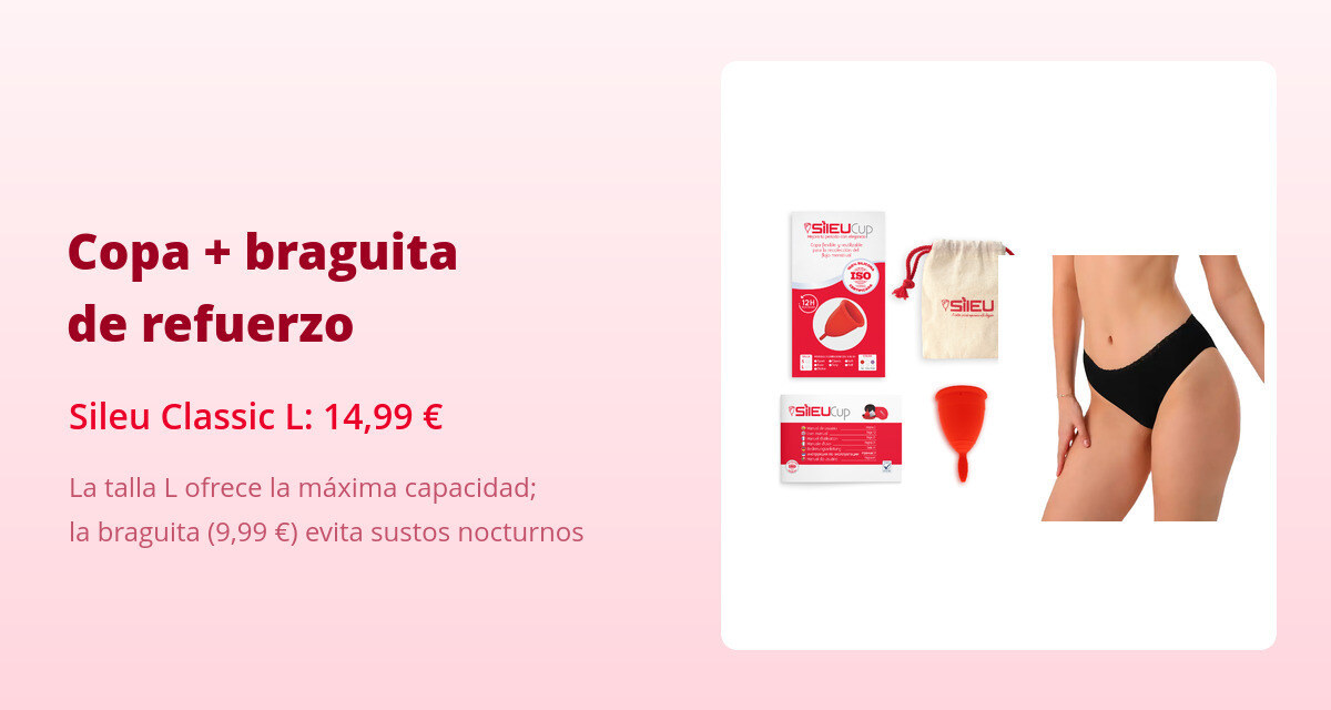 Regla con coágulos: cuándo es normal y cuándo consultar 3 Copa menstrual Classic talla L y braguita menstrual para regla abundante con coágulos