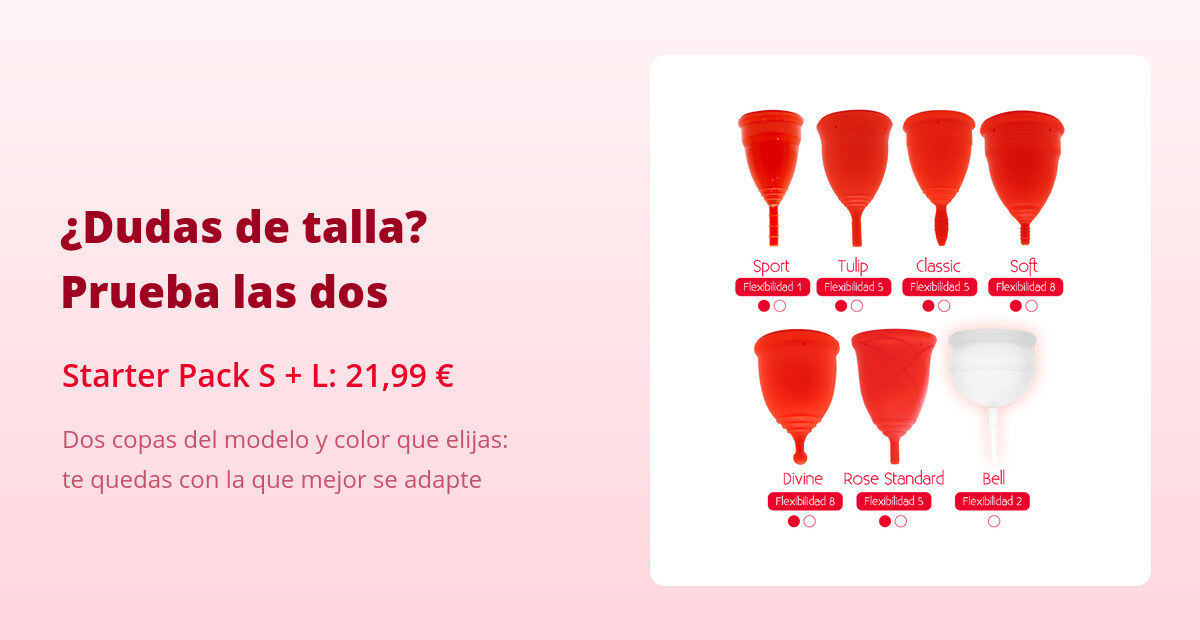 Localiza tu cérvix y elige modelo y talla de copa 3 Starter Pack con dos tallas de copa menstrual para acertar según tu cérvix