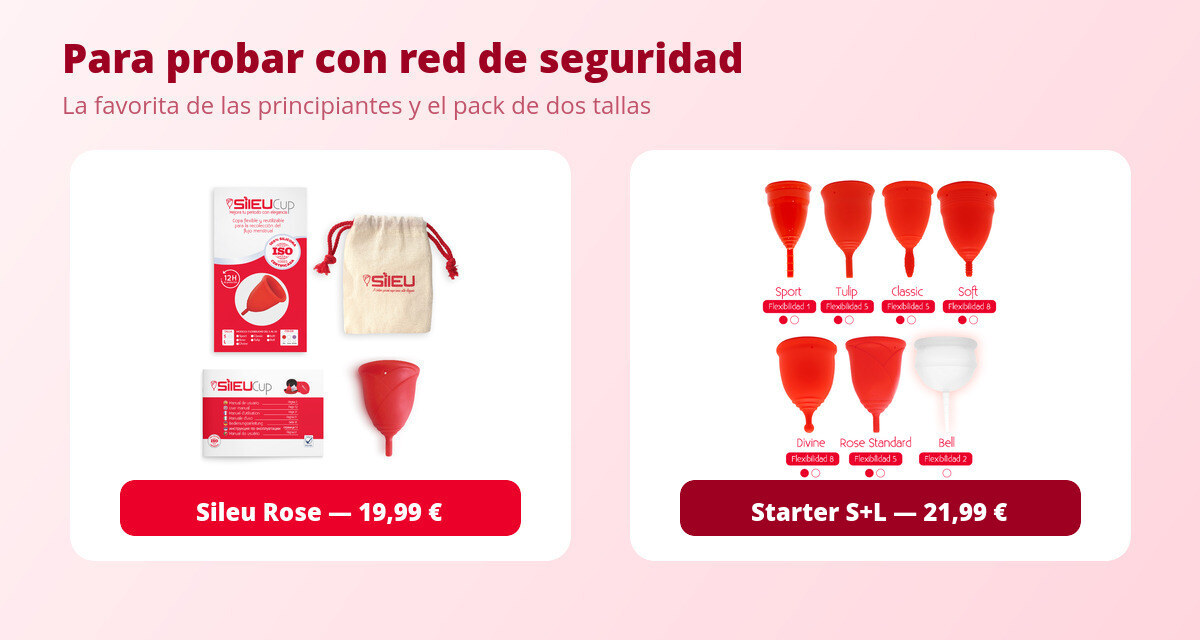 Opiniones sobre la copa menstrual: lo bueno, lo malo y lo que nadie cuenta 3 Opiniones de la copa menstrual Sileu Rose y pack Starter con dos tallas para probar
