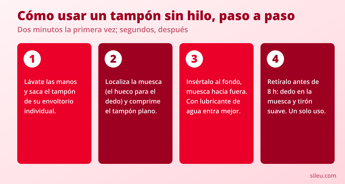 Soft tampons: tampones sin hilo, cuándo usarlos y cómo 2 Cómo usar un tampón sin hilo o soft tampon en cuatro pasos