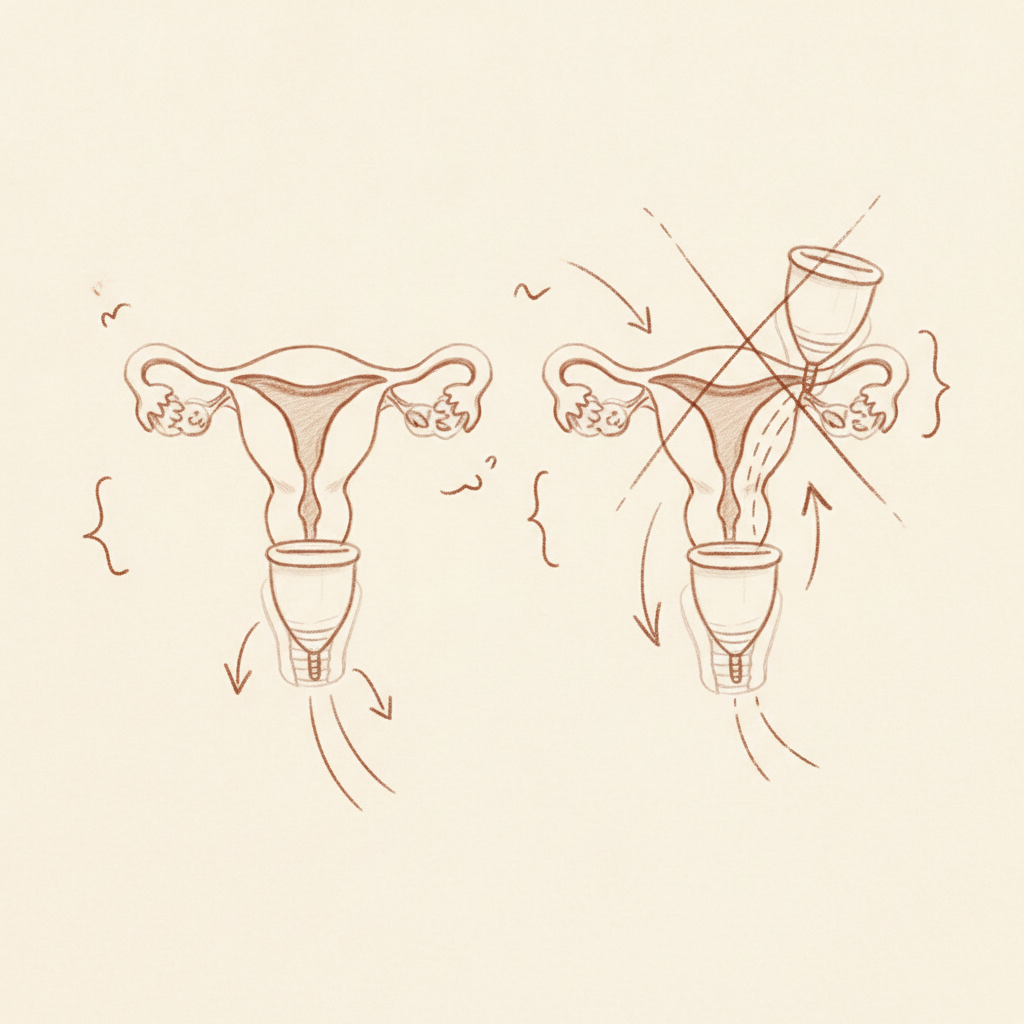 ¿Tu copa menstrual te da ganas de orinar constantemente? 3 Copa menstrual ganas de orinar: boceto de colocación baja correcta frente a colocación alta