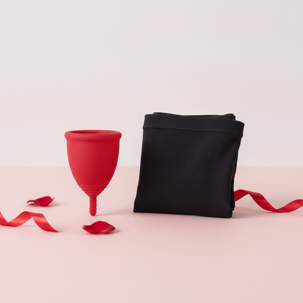 Zero Waste y la menstruación: ¿Son compatibles? 2 Composición zero waste con copa menstrual Sileu Classic y braguitas menstruales de algodón orgánico