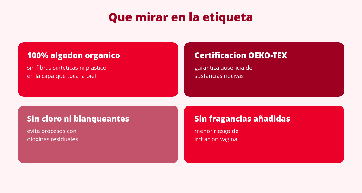 Compresas de algodón y opciones sin plástico: guía de compra 2 que mirar en la etiqueta de compresas de algodon