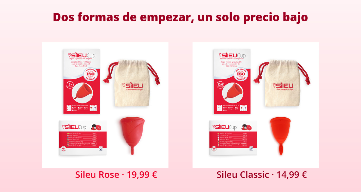 Cuánto cuesta una copa menstrual (y cuánto ahorras al año) 3 Composición de producto: copa menstrual Sileu Rose 19,99 euros y Sileu Classic 14,99 euros con estuche de algodón