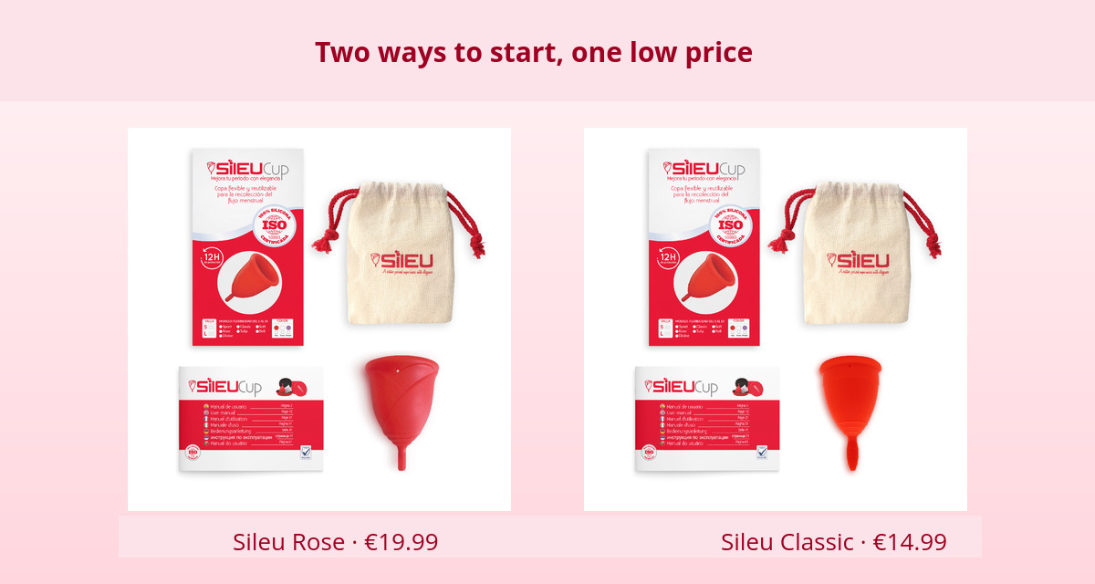 How Much Does a Menstrual Cup Cost (and How Much Do You Save a Year) 3 Product composition: Sileu Rose menstrual cup €19.99 and Sileu Classic €14.99 with cotton pouch