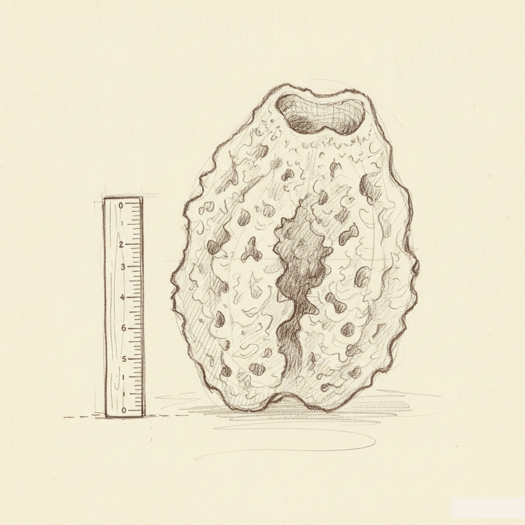 Where to Buy a Menstrual Sponge (Pharmacy, Online) and How to Choose Well 3 Sketch of a natural menstrual sponge with size annotations for choosing well