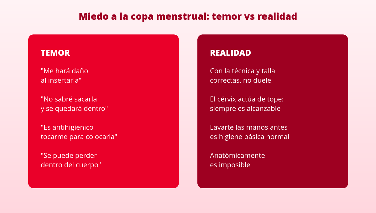 Causas del miedo al uso de la copa menstrual 1 Miedo a la copa menstrual: tabla de temores frecuentes y realidad anatómica