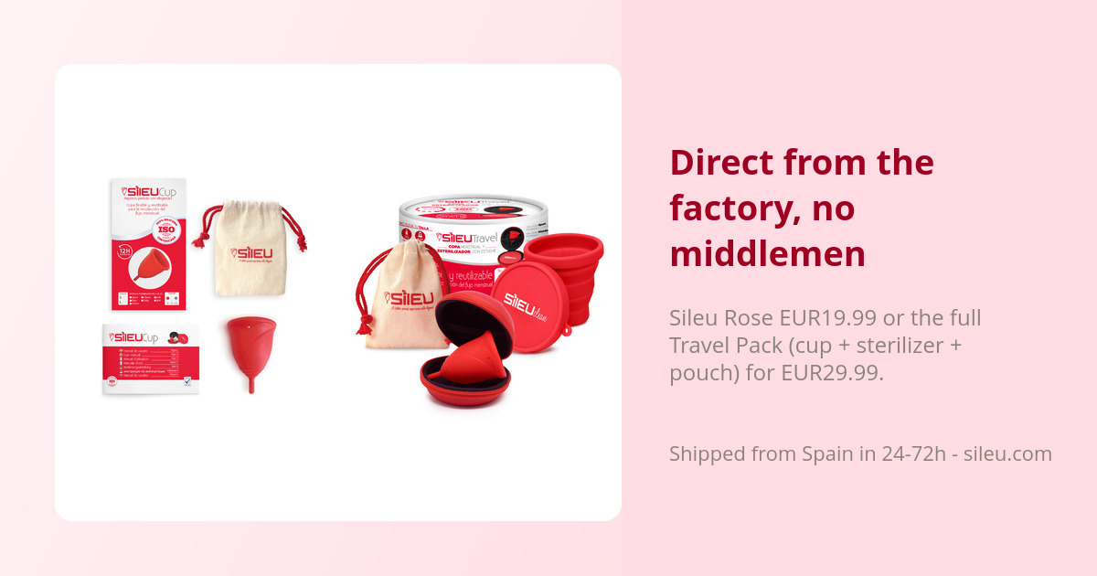 Where to Buy a Menstrual Cup in Spain: Every Option Compared 2 Sileu Rose menstrual cup and Travel Pack, options for buying a menstrual cup factory-direct