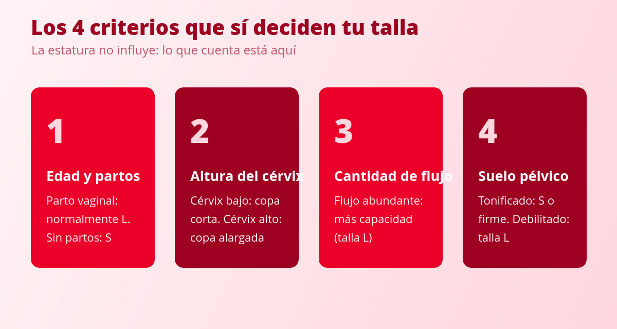 Tallas de copa menstrual: guía real para acertar a la primera 2 Los cuatro criterios para elegir tallas de copa menstrual: partos, cérvix, flujo y suelo pélvico