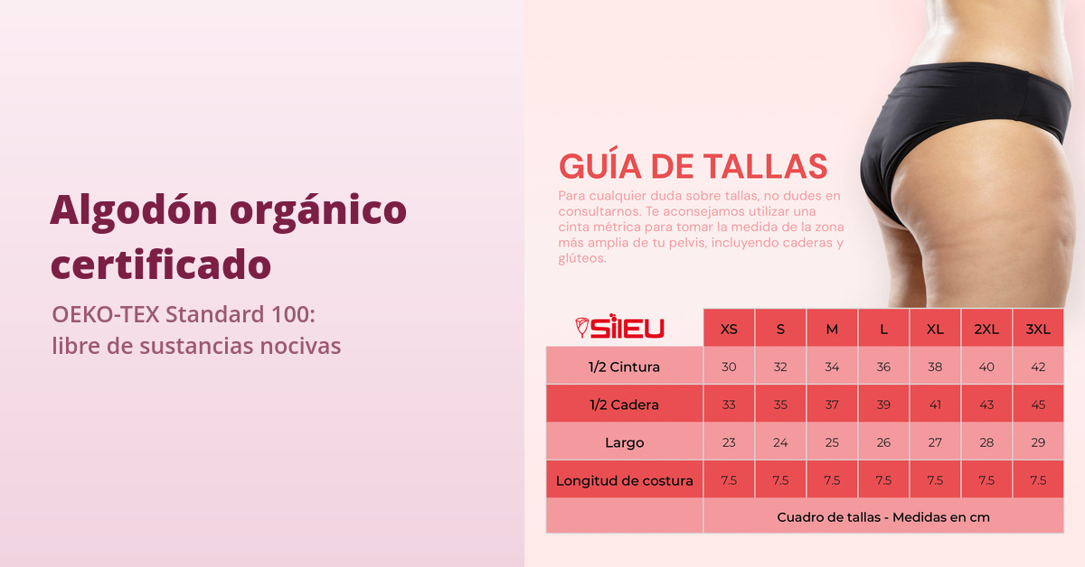 Braguitas menstruales: la guía definitiva (capas, absorbencia y lavado) 2 Braguitas menstruales Sileu de algodón orgánico con certificación OEKO-TEX Standard 100