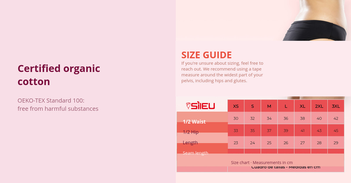 Period Underwear: The Definitive Guide (Layers, Absorbency and Washing) 2 Sileu period underwear made from OEKO-TEX Standard 100 certified organic cotton