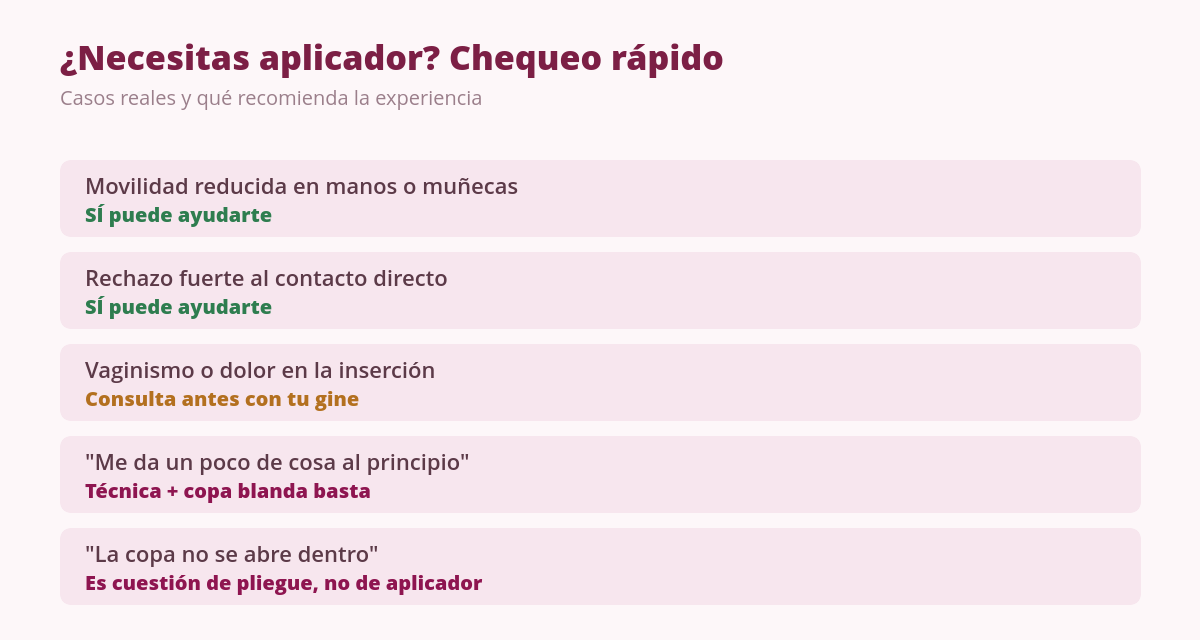 ¿Realmente hace falta un aplicador para la copa menstrual? 2 Chequeo: cuándo tiene sentido usar aplicador para la copa menstrual