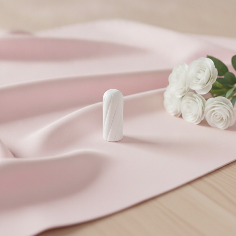 Soft tampons: tampón menstrual sin hilo sobre seda rosa