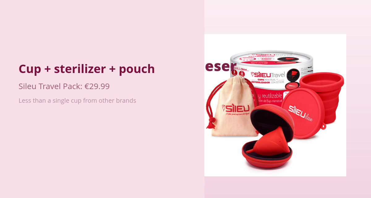 Enna vs Sileu Menstrual Cup: Honest Price and Model Comparison 3 Sileu Travel Pack with Rose menstrual cup, foldable sterilizer and pouch for €29.99