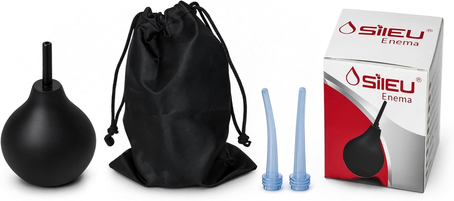 Sileu Enema Clásico 220 ml - Pera de Irrigación Íntima con Boquilla Recta y 2 Puntas de Silicona 1 Sileu Enema Clásico 220 ml con boquilla recta, dos puntas de silicona y bolsa de tela